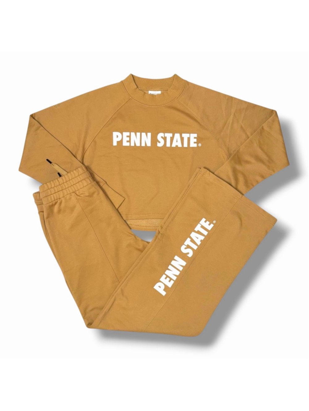 Penn State Nittany Lions Womens M Tan Set Crop Sweatshirt Wide Leg Pant Kadyluxe